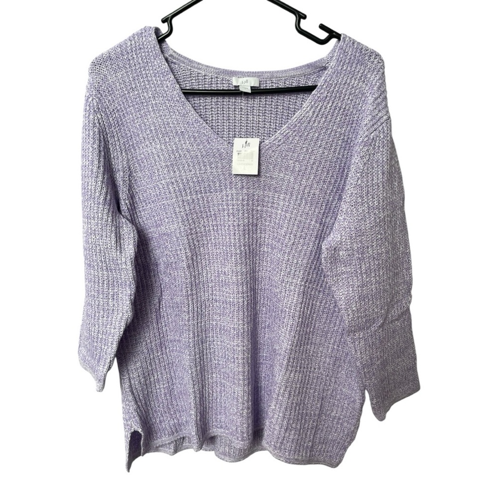 J. Jill Placed-Pattern Slub-Textured Ribbed Hem Sweater Lavender Sz L $89 NWT - Picture 1 of 5